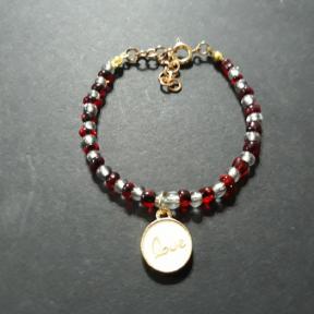 Love Circle Burgundy & Clear Beaded Bracelet with Lobster Clasp