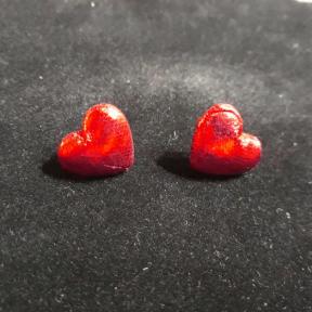 Red Heart Puff Earring Studs