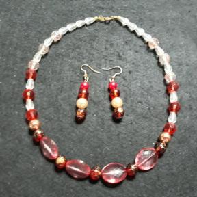 Simply Pink Beaded Necklace & Earring Set #2