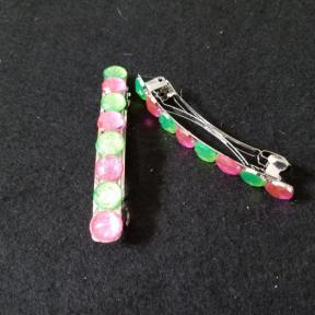 3" Pink & Green Bead Barrette 