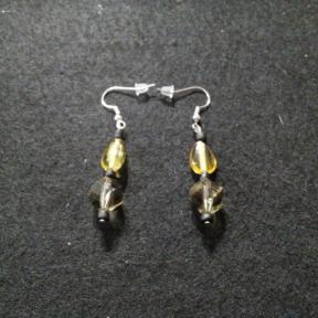 Amber Color & Black Bead Earring