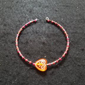 Red & Black Bead w/ Orange Heart Bracelet