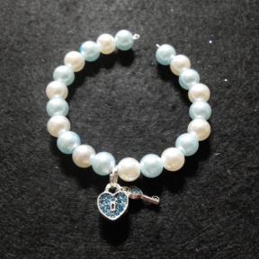 Blue Heart & Key Beaded Bracelet