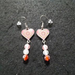 Burgandy Heart With Beads Earring