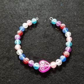 Floral Ball Beads With Pink Heart  Bracelet