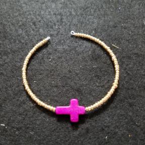 Gold Bead with Purple Cross Bracelet