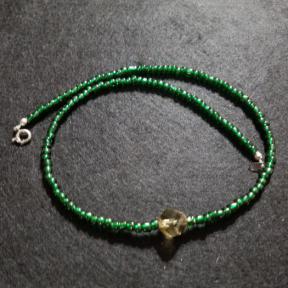 Green Bead With Amber Colored Gem Necklace