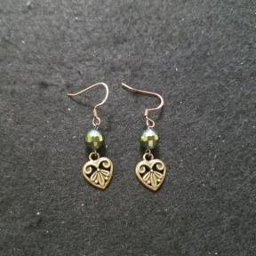 Green Crystal Prom Ball Heart Earrings