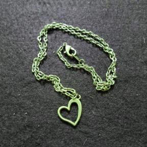 Green Heart Outline & Chain Necklace 