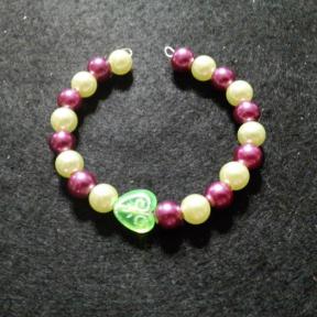 Green Heart With Purple & Beige Beads Bracelet