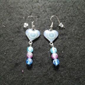 Light Blue Heart With Beads Earrings