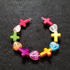 Multi Color Heart and Cross Bracelet