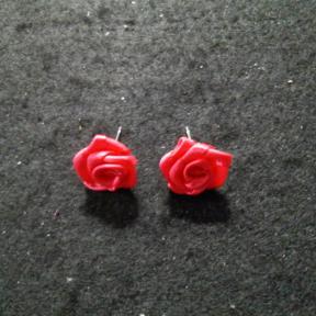 Red Rose Fabric Earring Stud