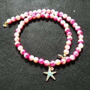 Turquoise Starfish with Pink Beads Necklace