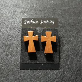 Wooden Cross Earring Stud