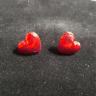 Red Heart Puff Earring Studs