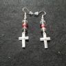 Gray Cross With Clear Beads Earring