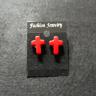 Wooden Red Cross Earring Stud